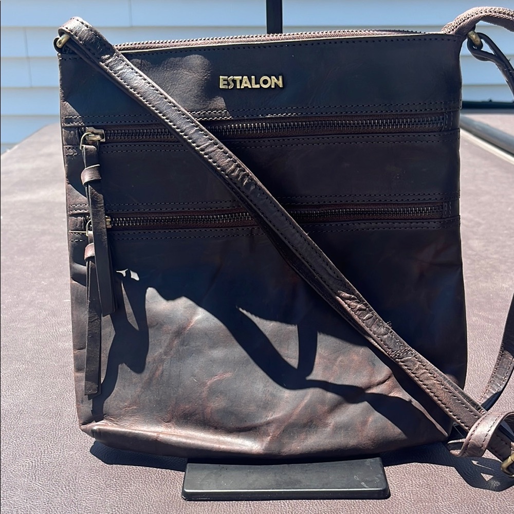 Estalon Brown Leather Crossbody Bag